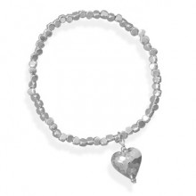 Hammered Heart Silver Bracelet