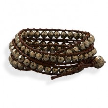 Leather & Pyrite Wrap Bracelet