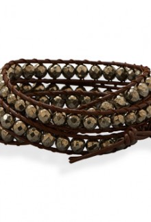 Leather & Pyrite Wrap Bracelet