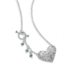 Sterling Silver Heart & Turquoise Accent Necklace
