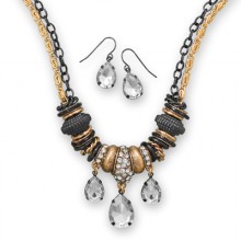 Two Tone Crystal Necklace & Earrings Set