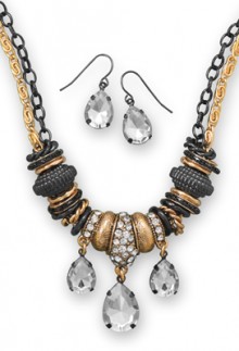 Two Tone Crystal Necklace & Earrings Set