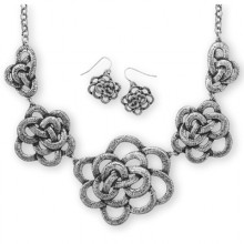 Oxidized Floral Necklace & Earring Set