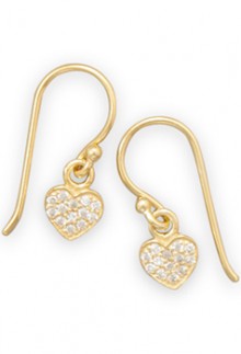 14K Gold Pave Heart Earrings